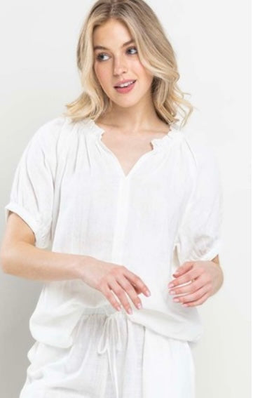 Gaza Puffy Sleeve Top-White