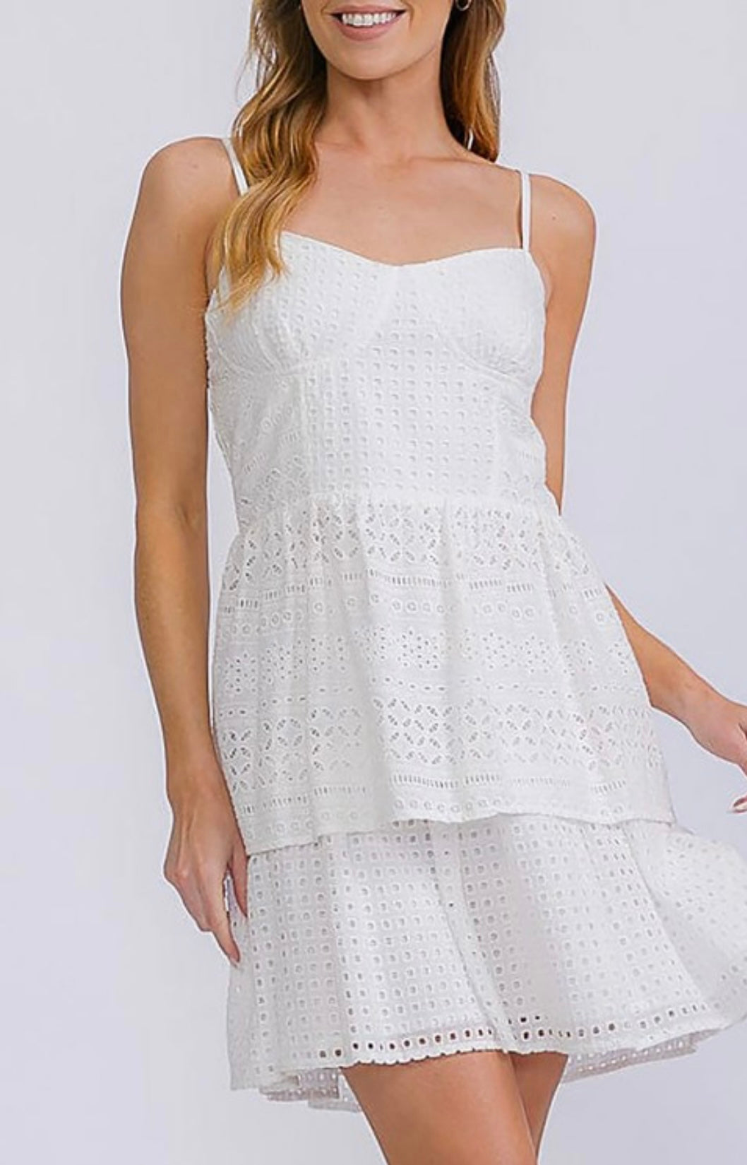 Bianca Eyelet White Ruffle Dress