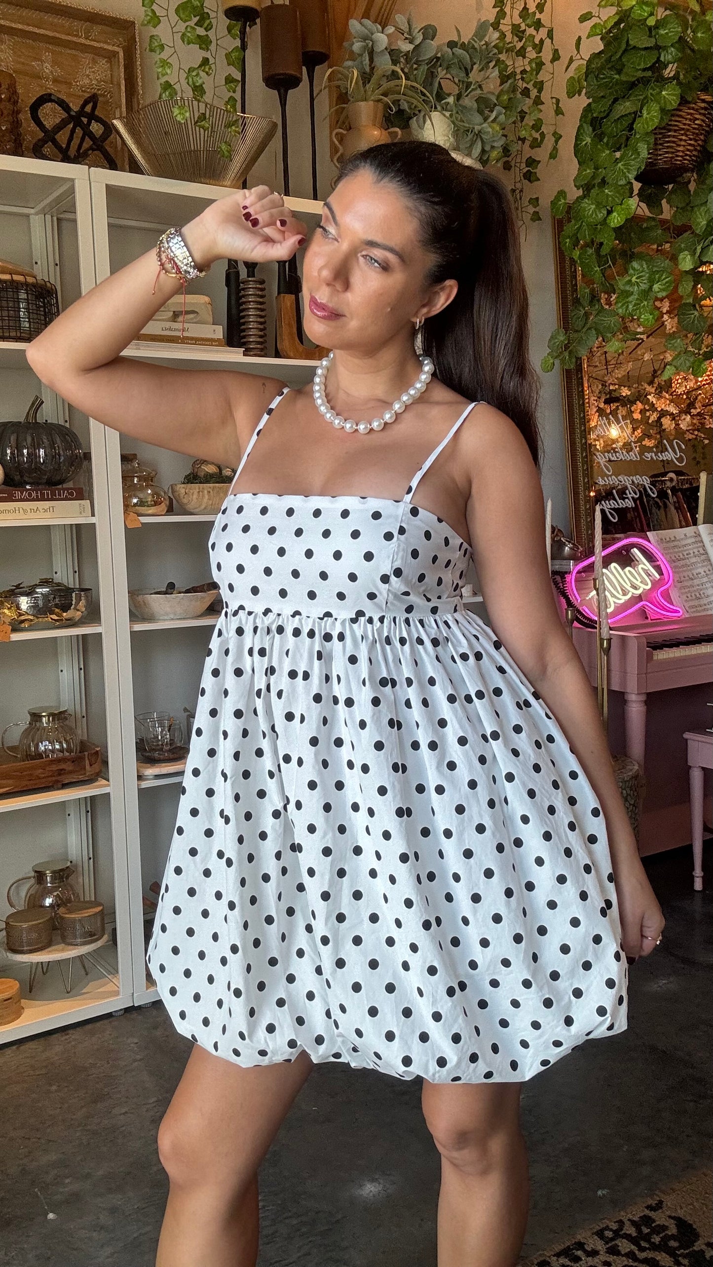 Polka Dots Bubble Skirt Mini Dress
