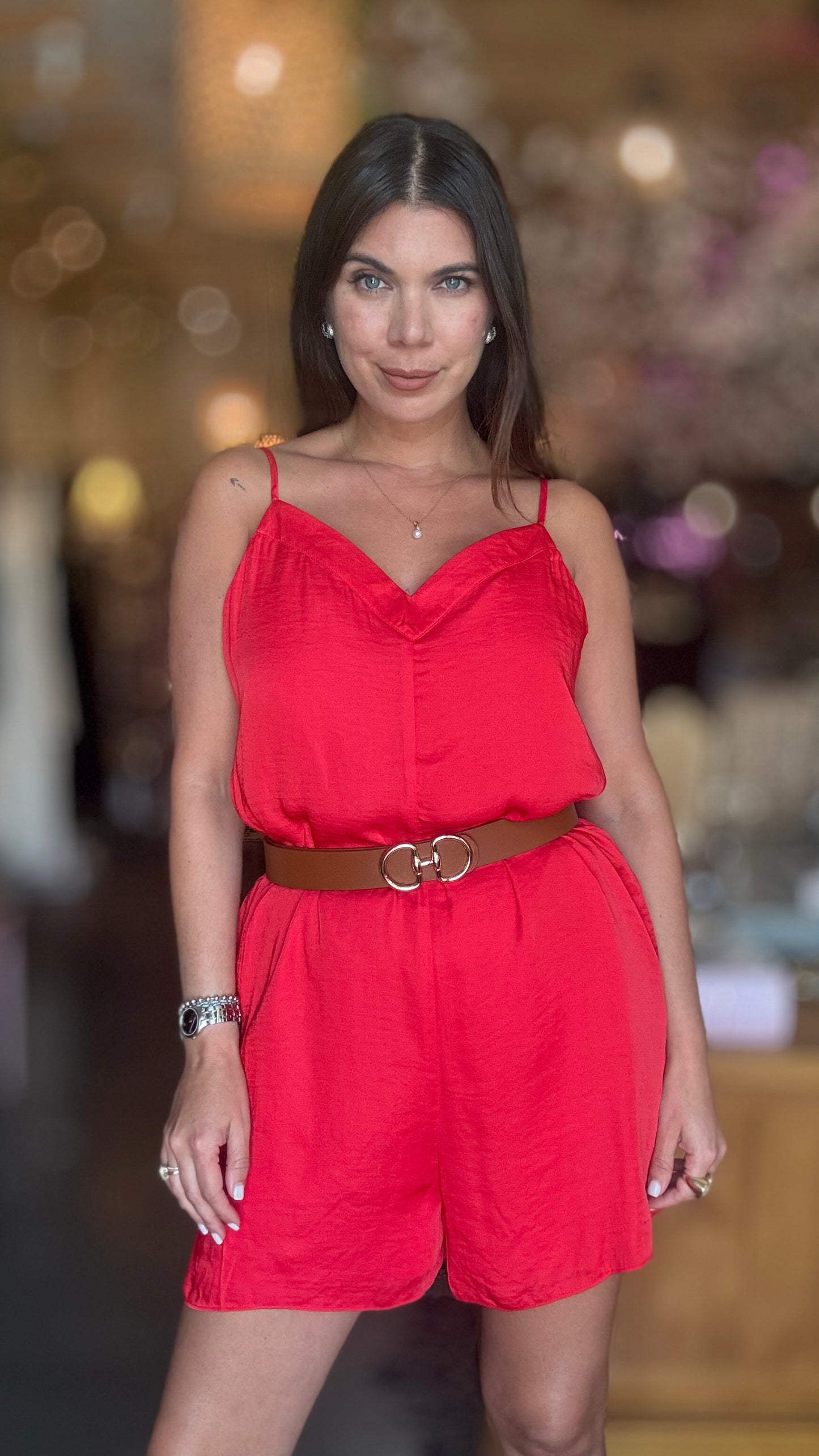 Sabrina Satin Romper- Poppy