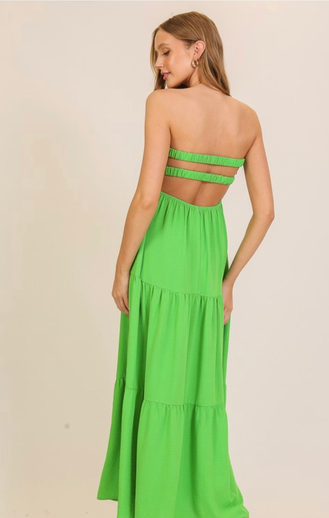 Luciana Strapless Sexy Back Maxi Dress-Emerald