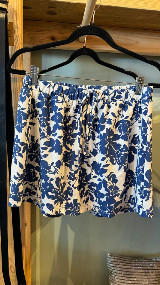 Blue Garden Print Shorts