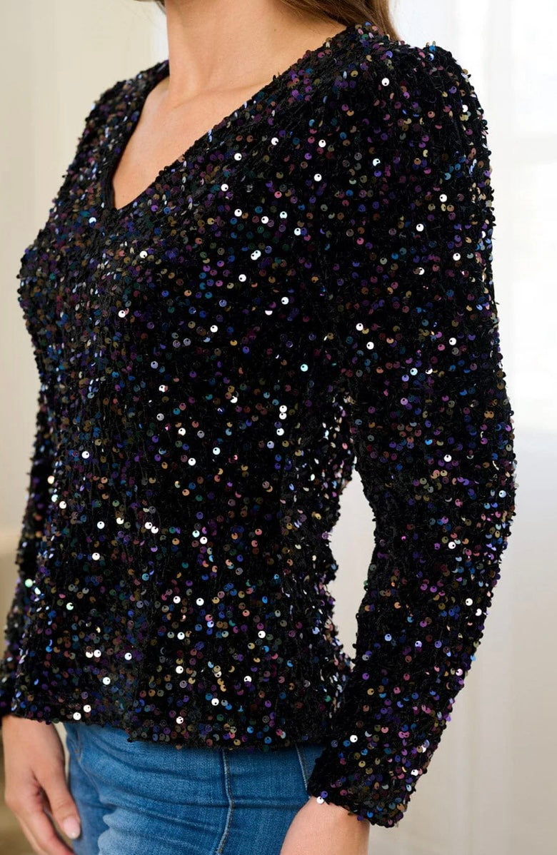 Late Night Sequins Long Sleeve Top