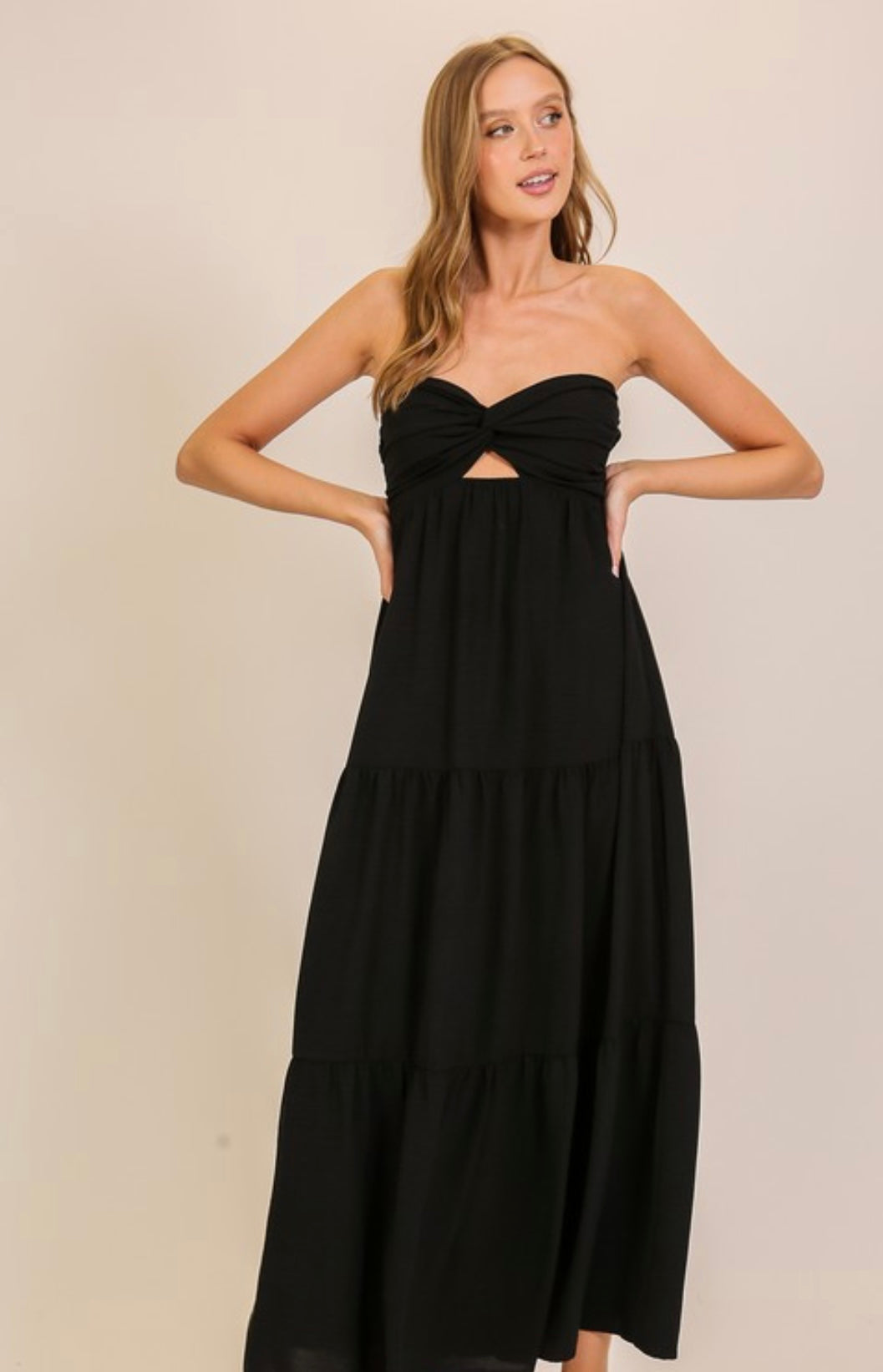 Luciana Strapless Sexy Back Maxi Dress-Black