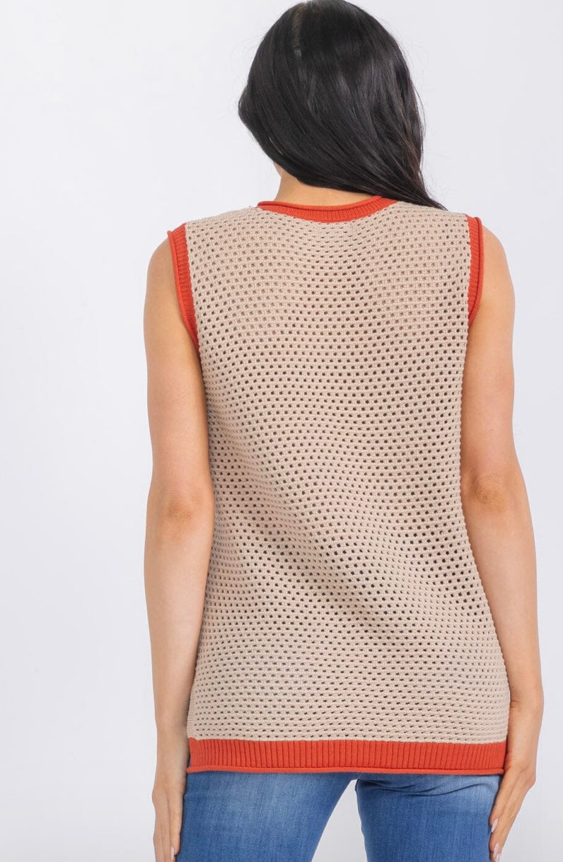 Fede Mocha Sleeveless Crochet Top