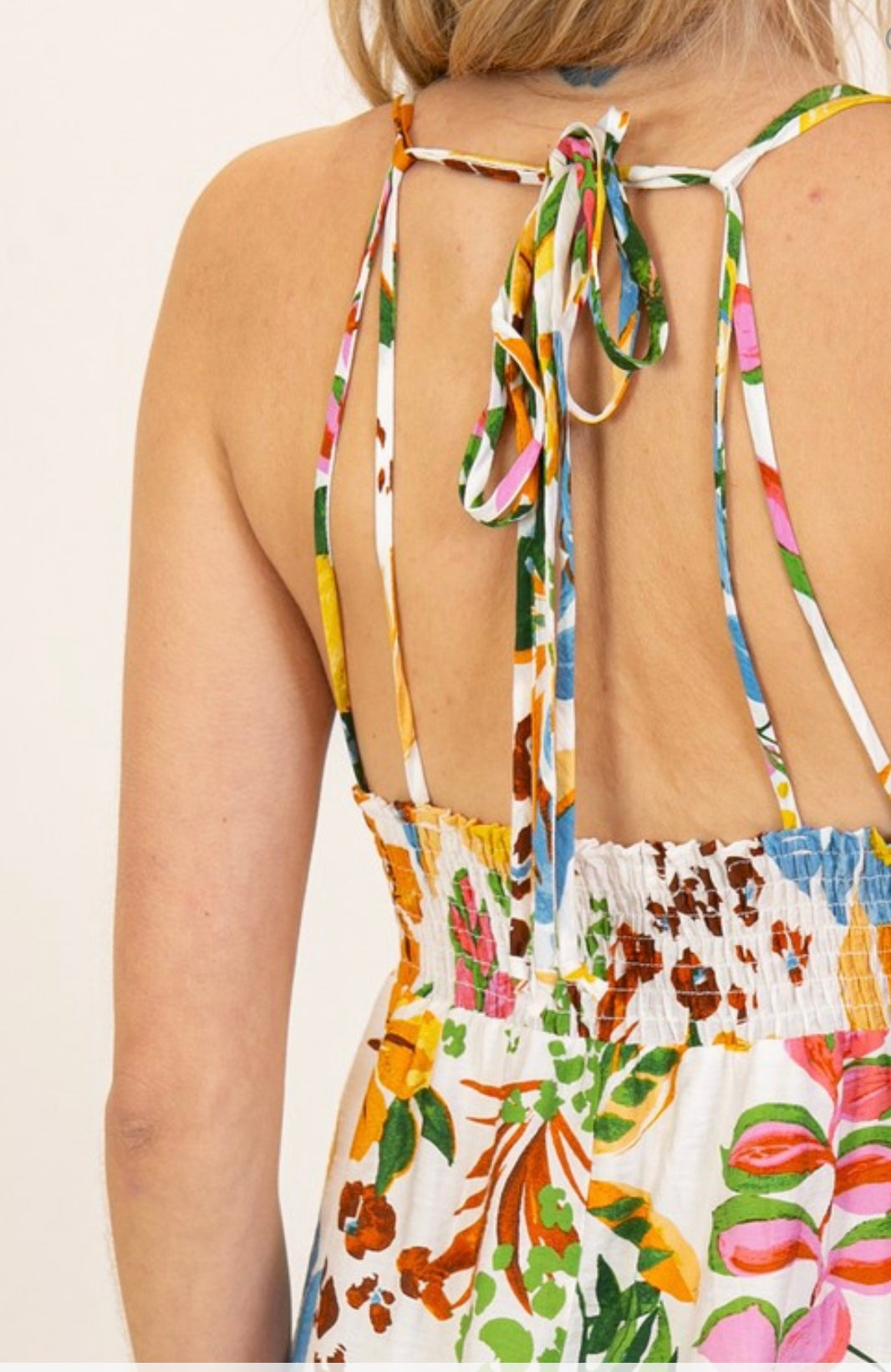 Gardenia Print Halter Maxi Dress