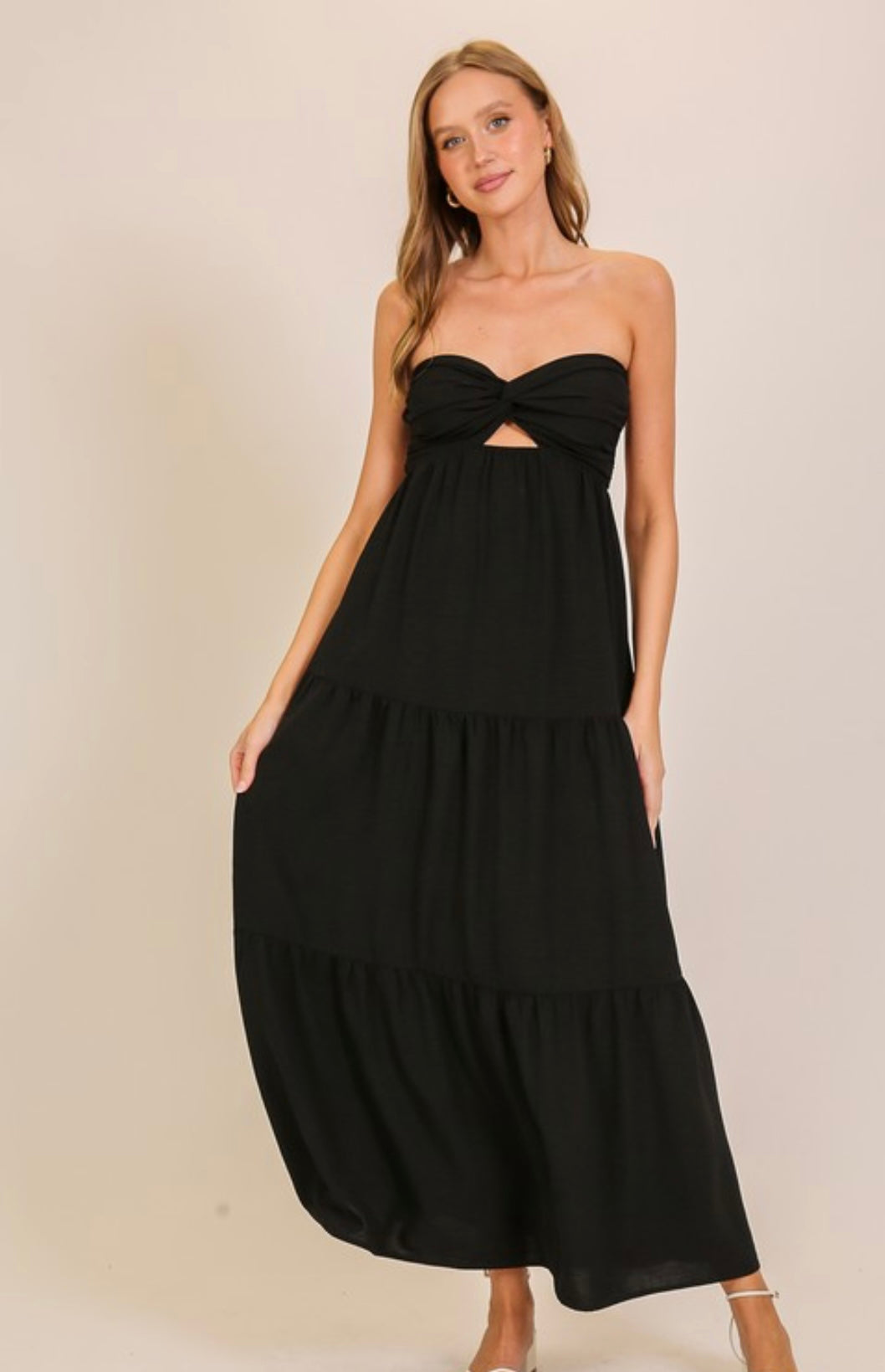 Luciana Strapless Sexy Back Maxi Dress-Black