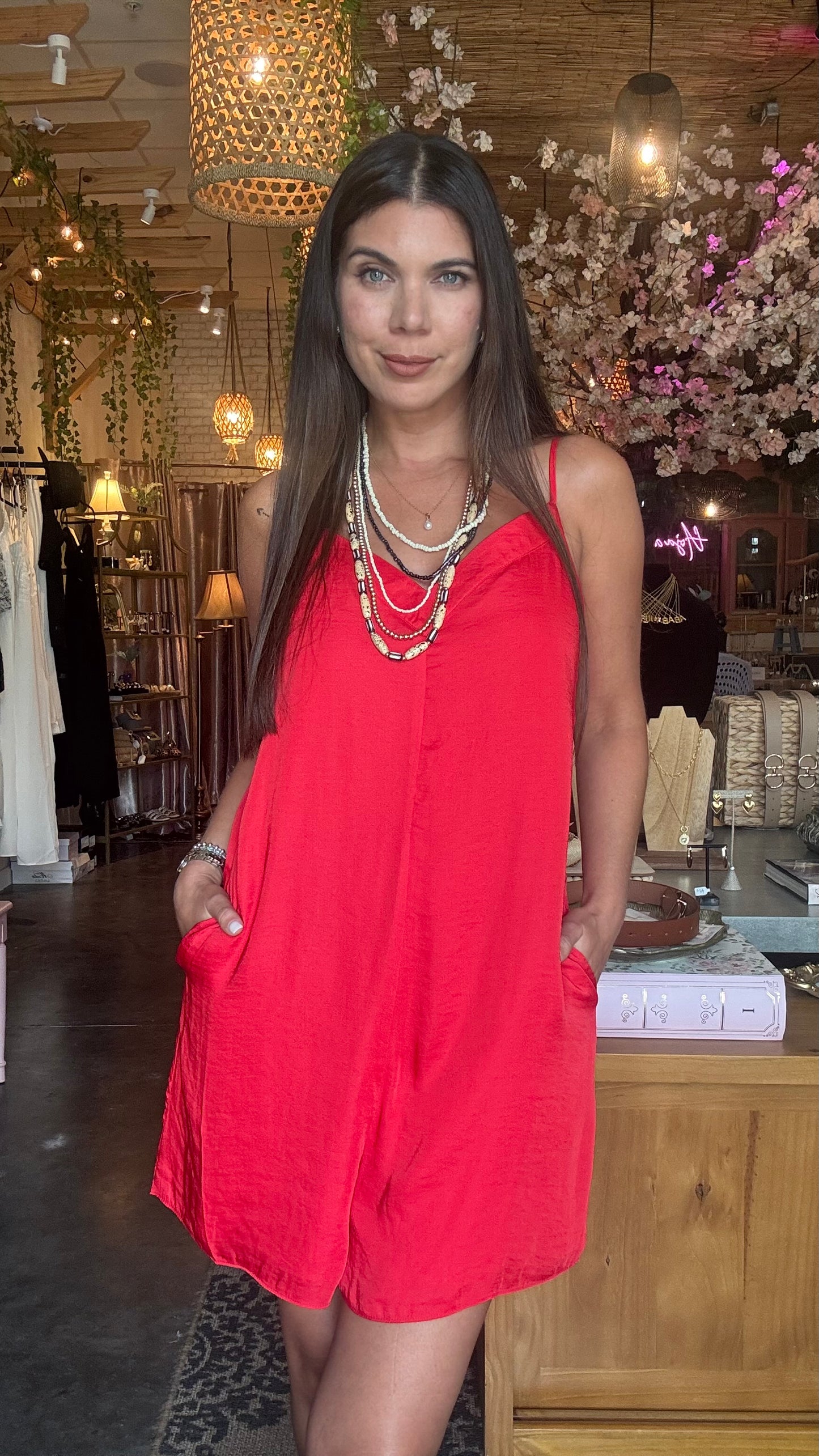 Sabrina Satin Romper- Poppy