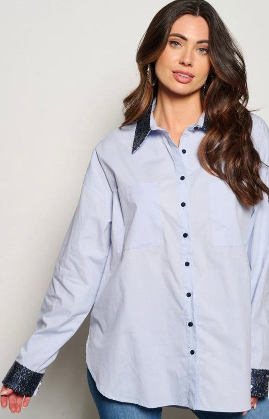 Fireworks Tunic Shirt Sequins Neckline