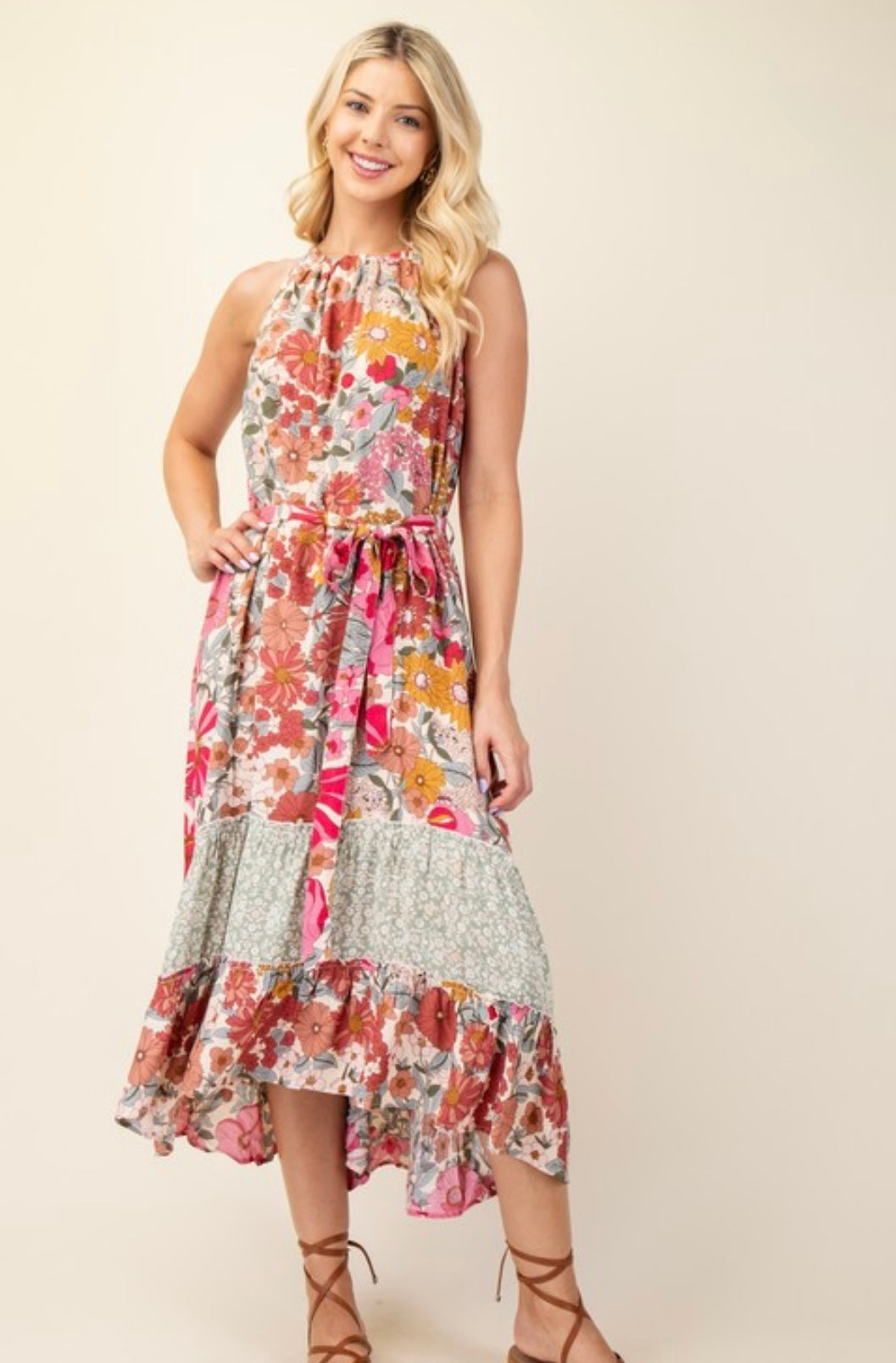 Spring Print High Low Dress