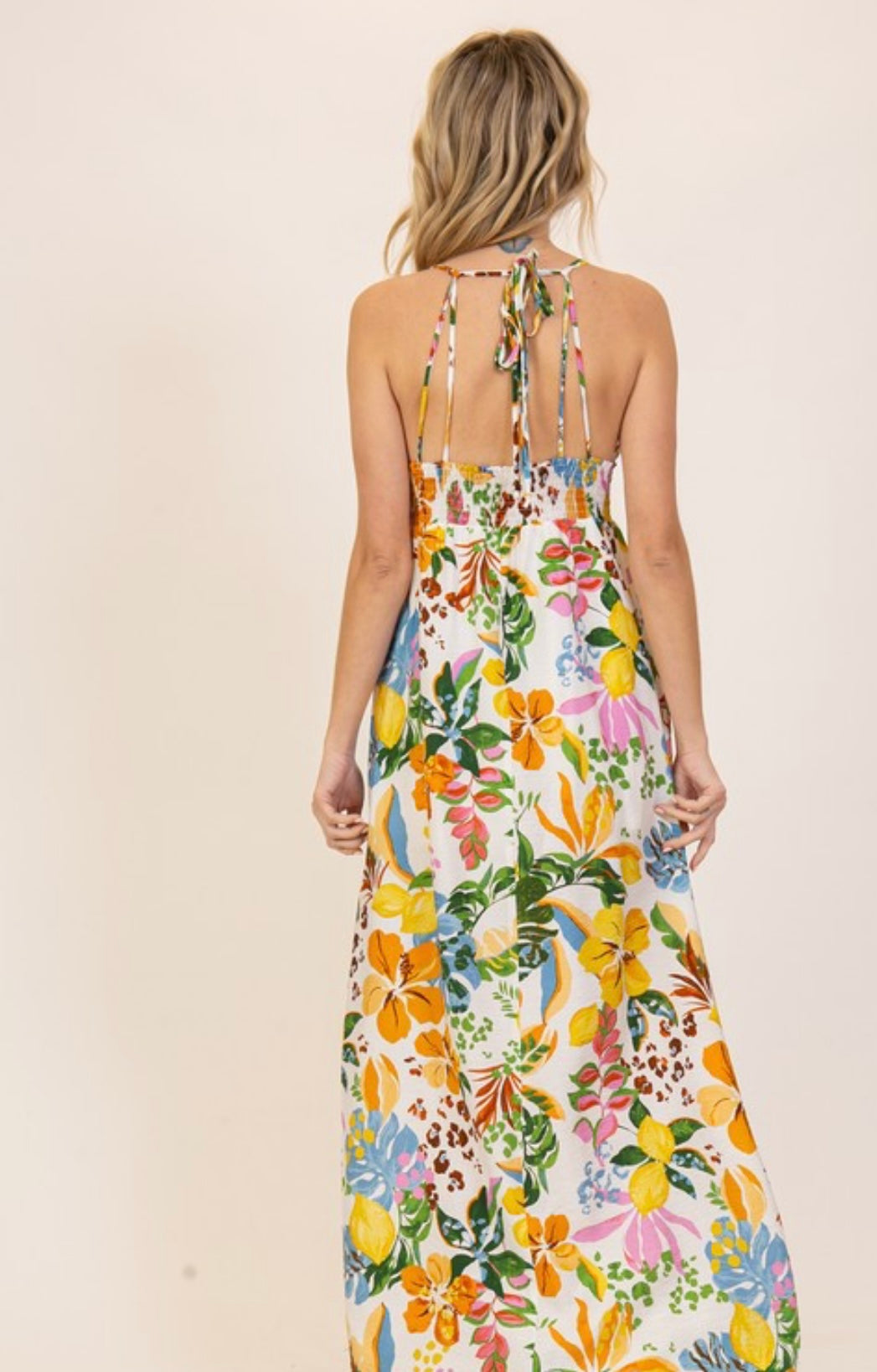 Gardenia Print Halter Maxi Dress