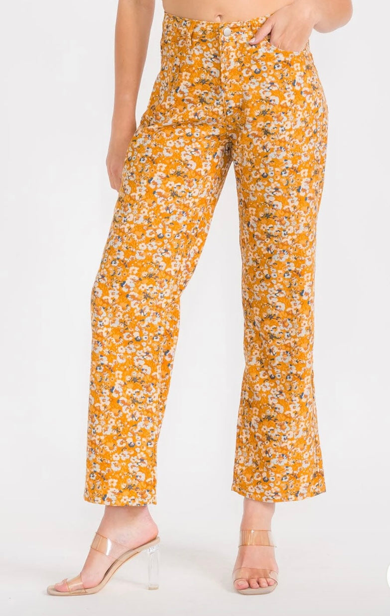Daisy Print Light Corduroy Pants