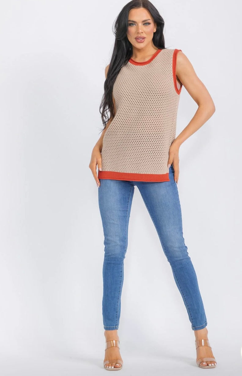 Fede Mocha Sleeveless Crochet Top