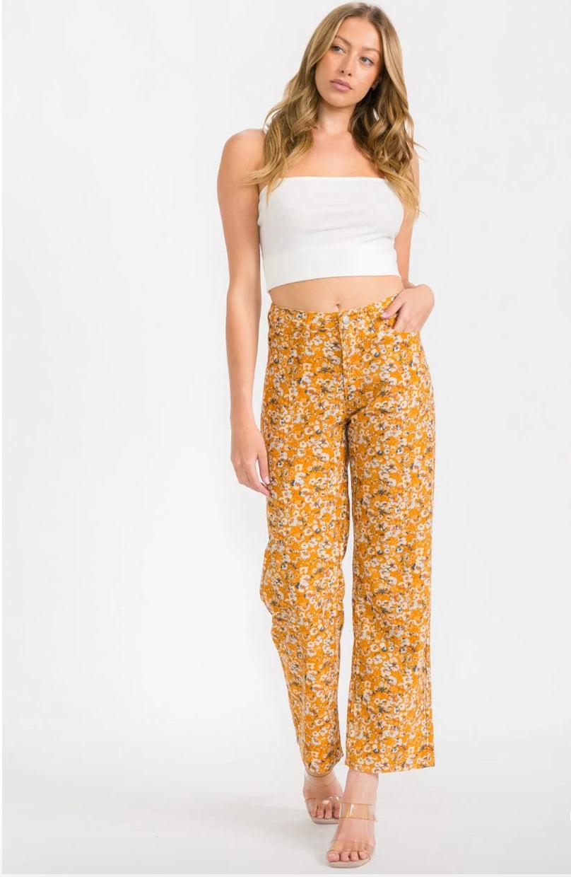 Daisy Print Light Corduroy Pants