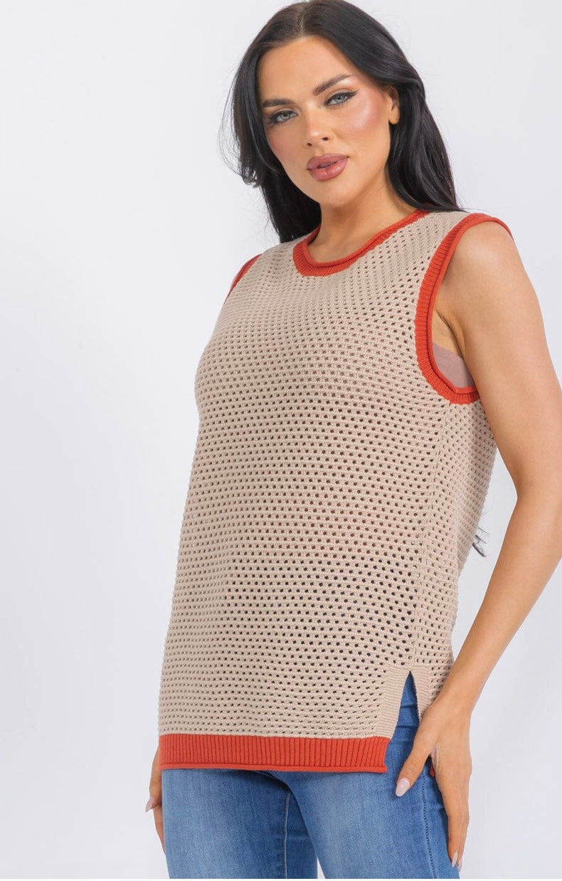 Fede Mocha Sleeveless Crochet Top