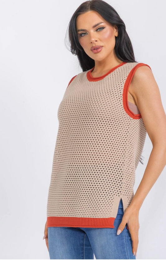 Fede Mocha Sleeveless Crochet Top