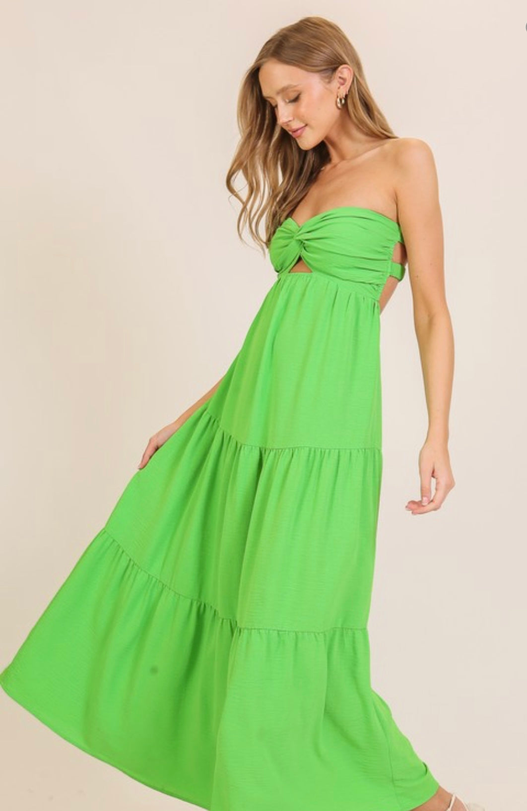 Luciana Strapless Sexy Back Maxi Dress-Emerald