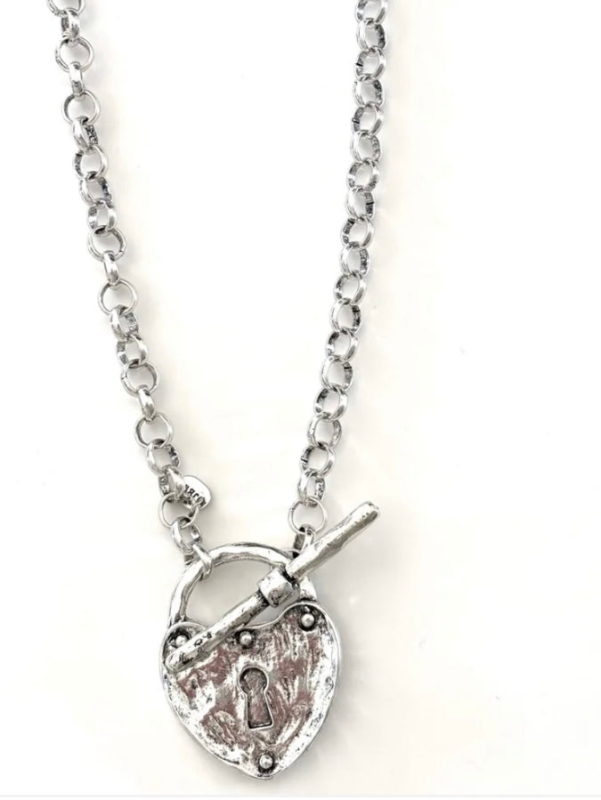 Silver Long Heart Lock Necklace