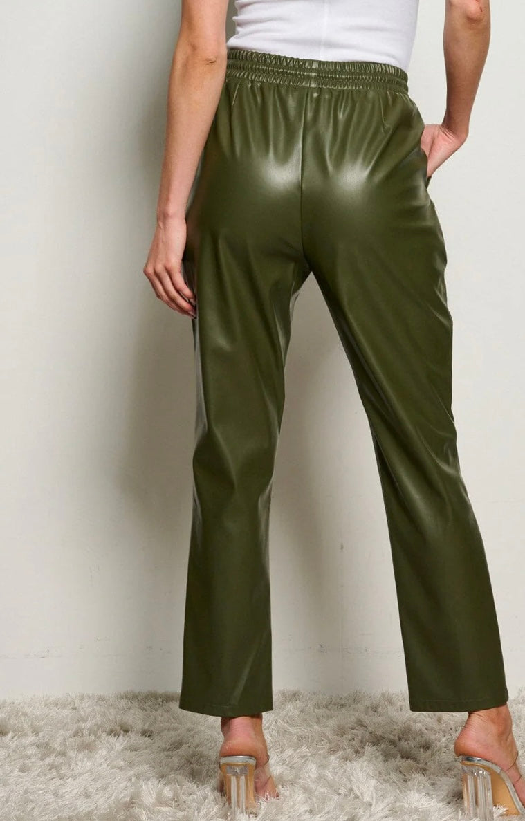 Olive Pleather Pants