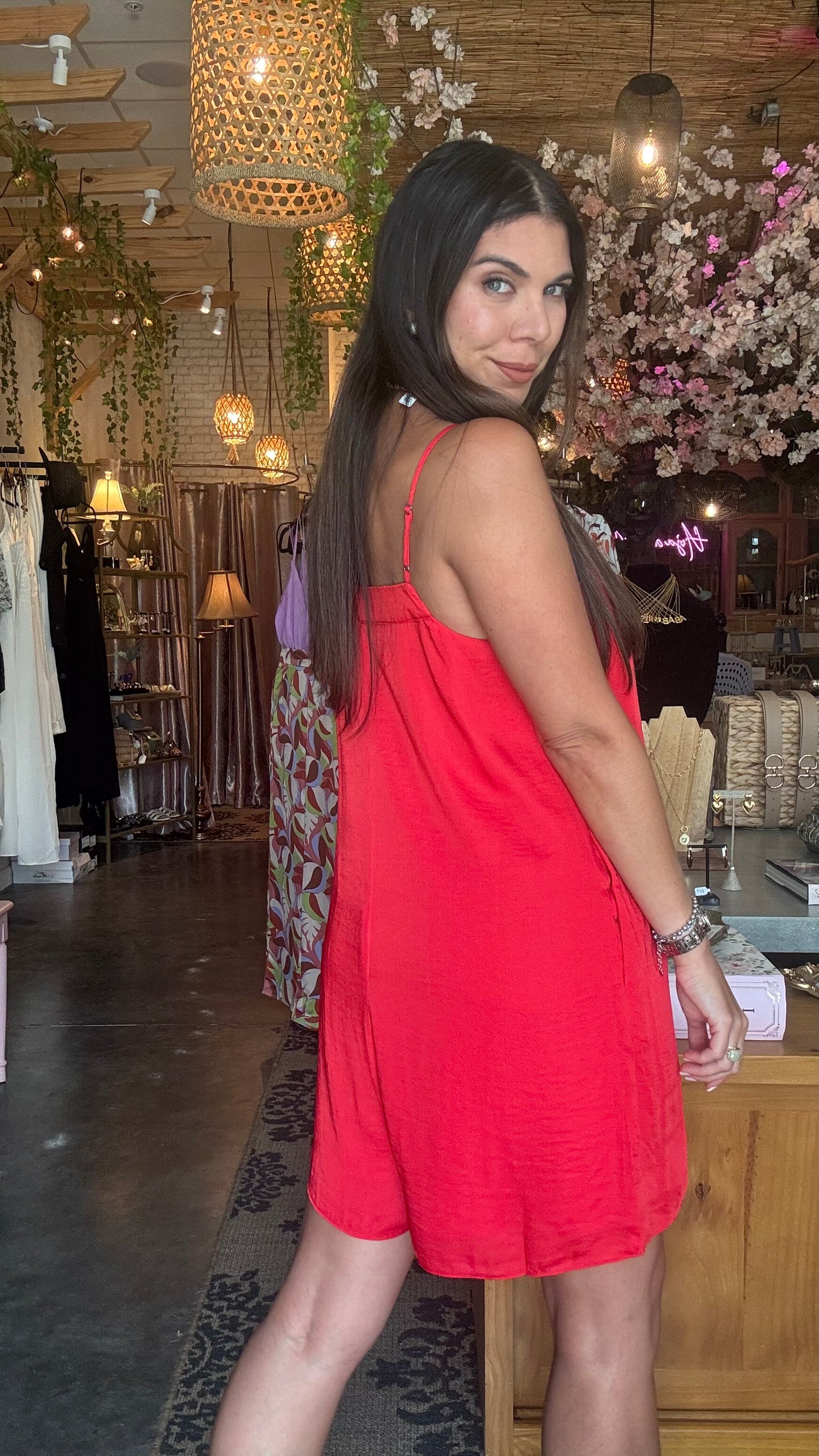 Sabrina Satin Romper- Poppy