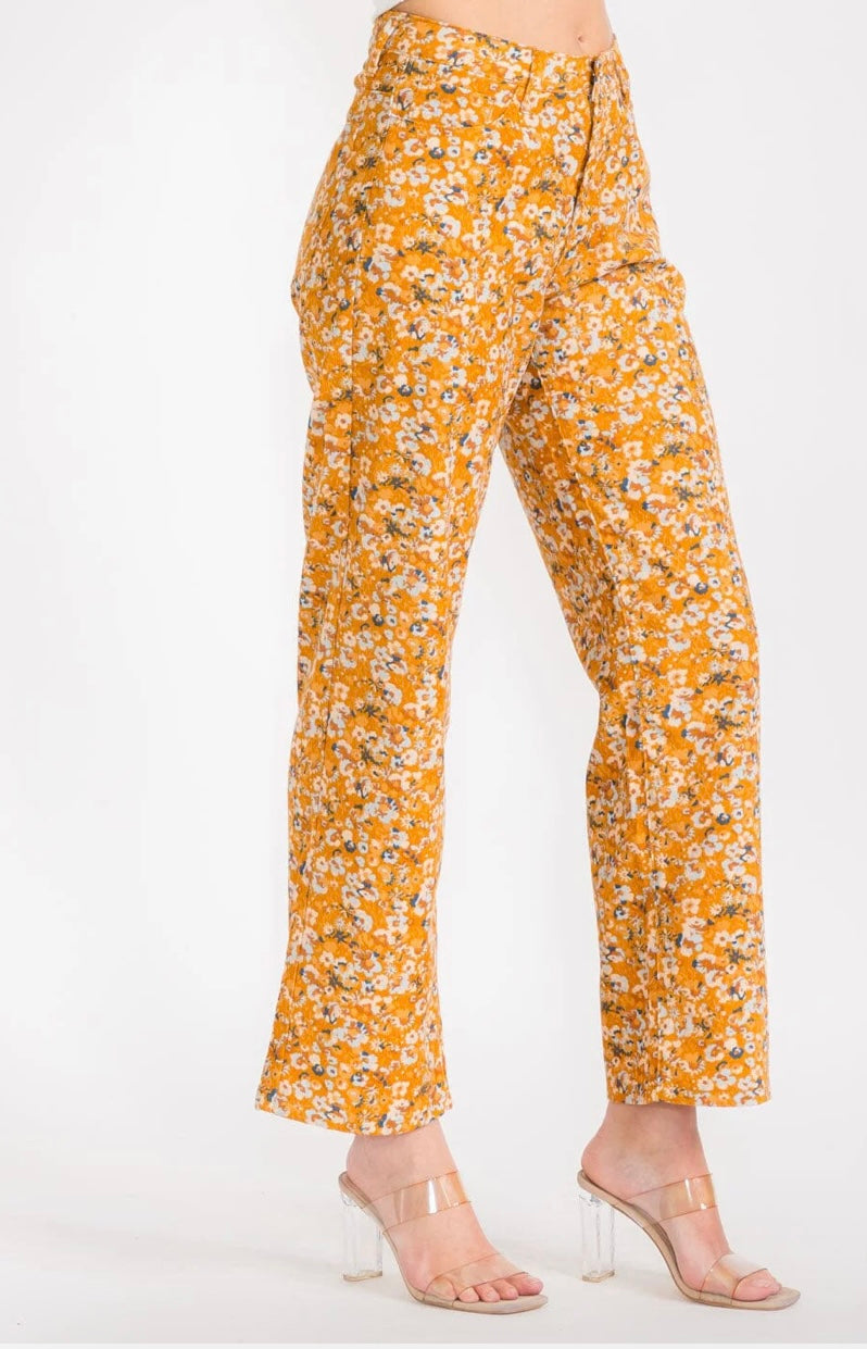 Daisy Print Light Corduroy Pants