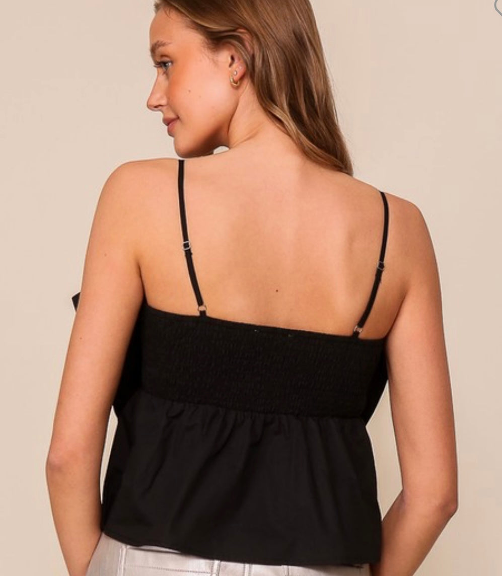 Mega Bow Poplin Top- Black