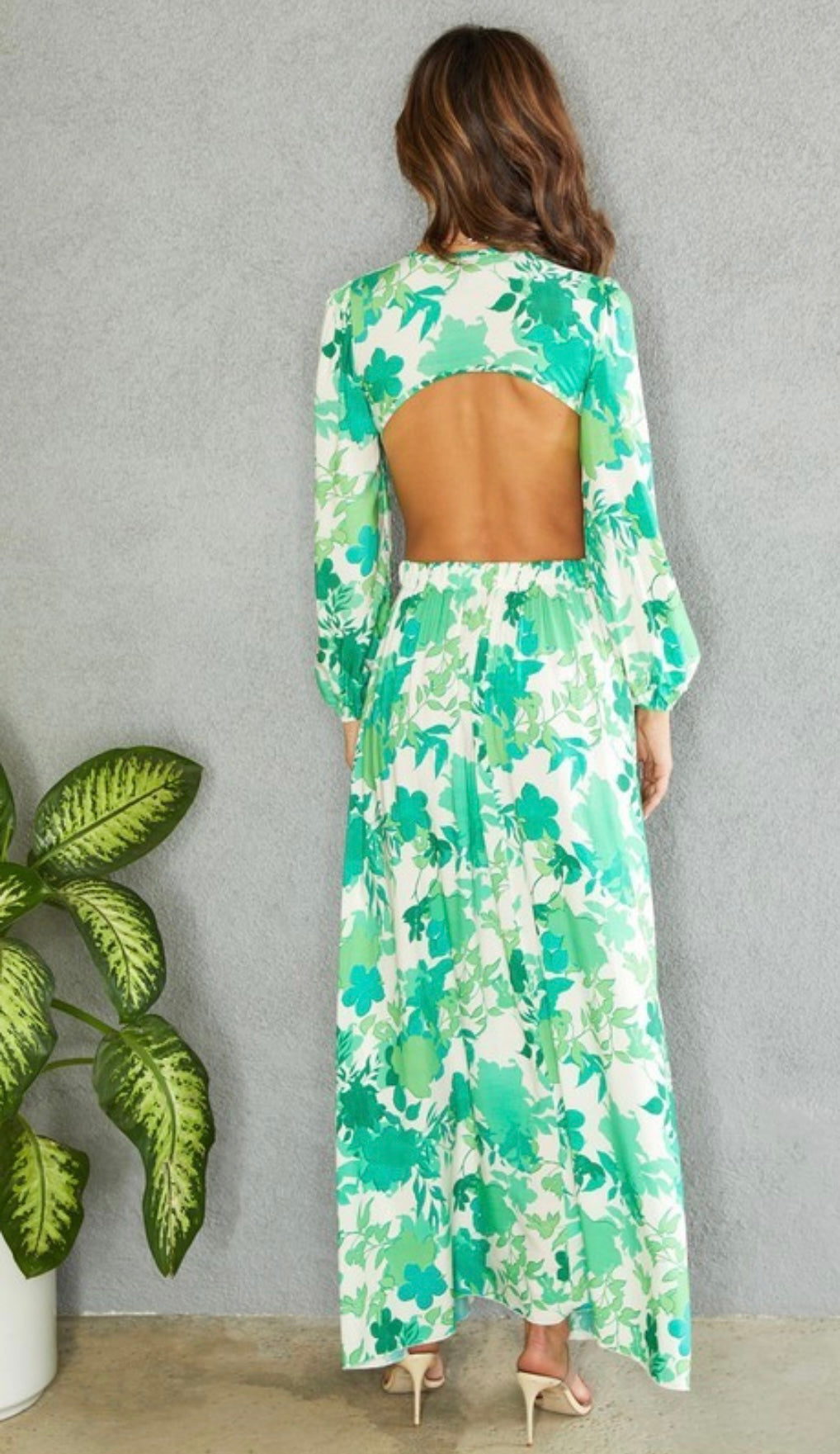 Sabrina Cut Out Maxi Dress- Tropical Green Print