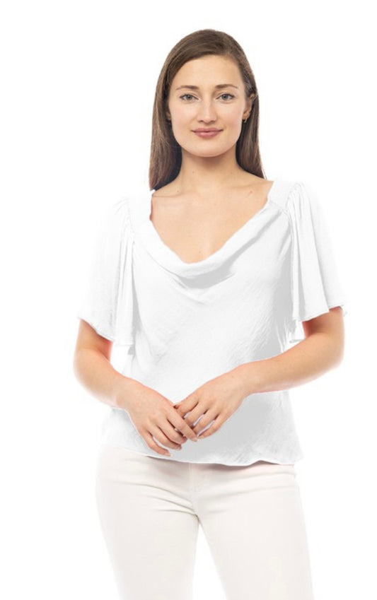 Gema Silk Butterfly Sleeves Blouse-White