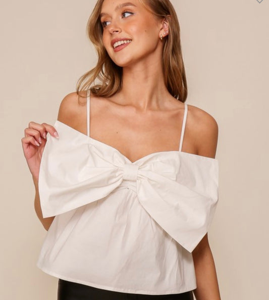 Mega Bow Poplin Top- White