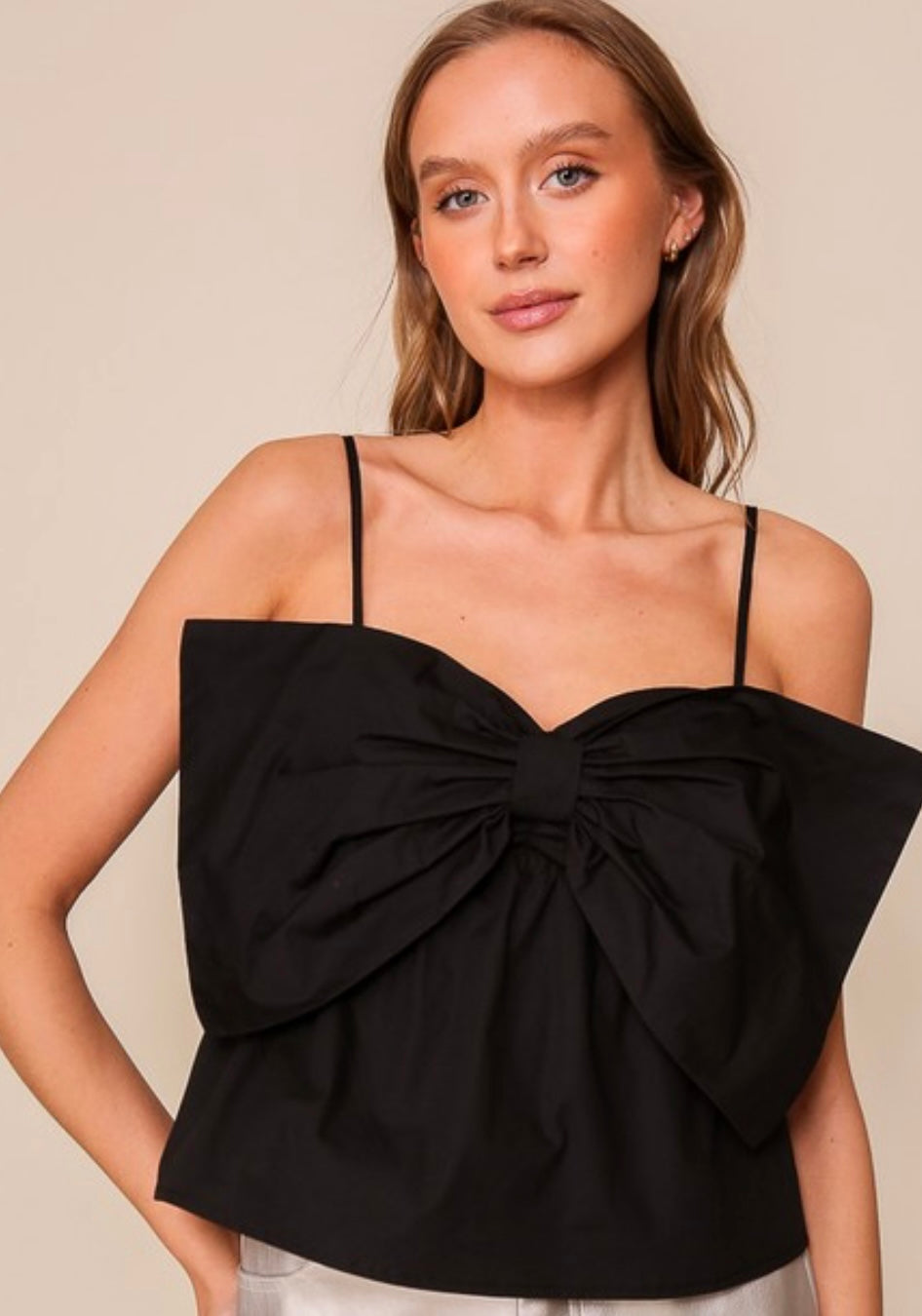 Mega Bow Poplin Top- Black