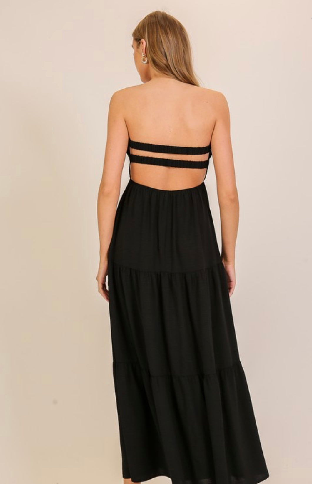 Luciana Strapless Sexy Back Maxi Dress-Black