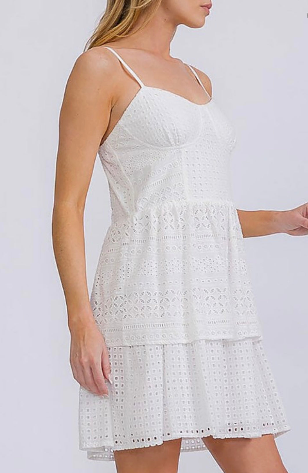 Bianca Eyelet White Ruffle Dress