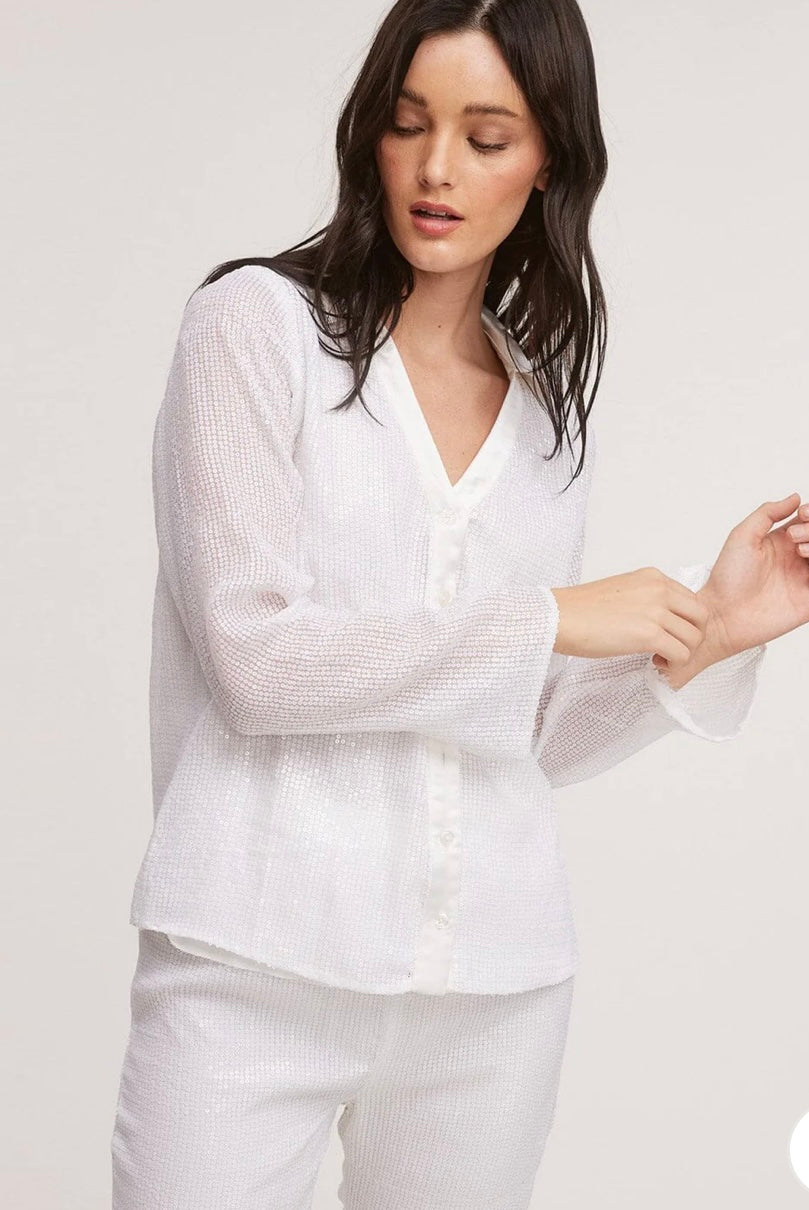 Snow White Button Down Sequins Shirt