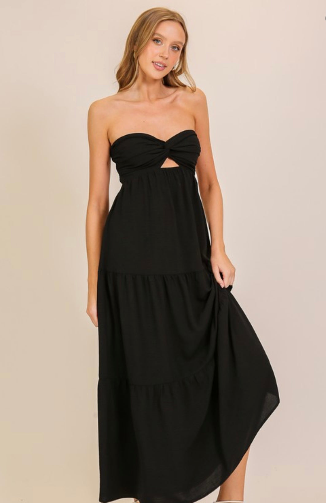 Luciana Strapless Sexy Back Maxi Dress-Black
