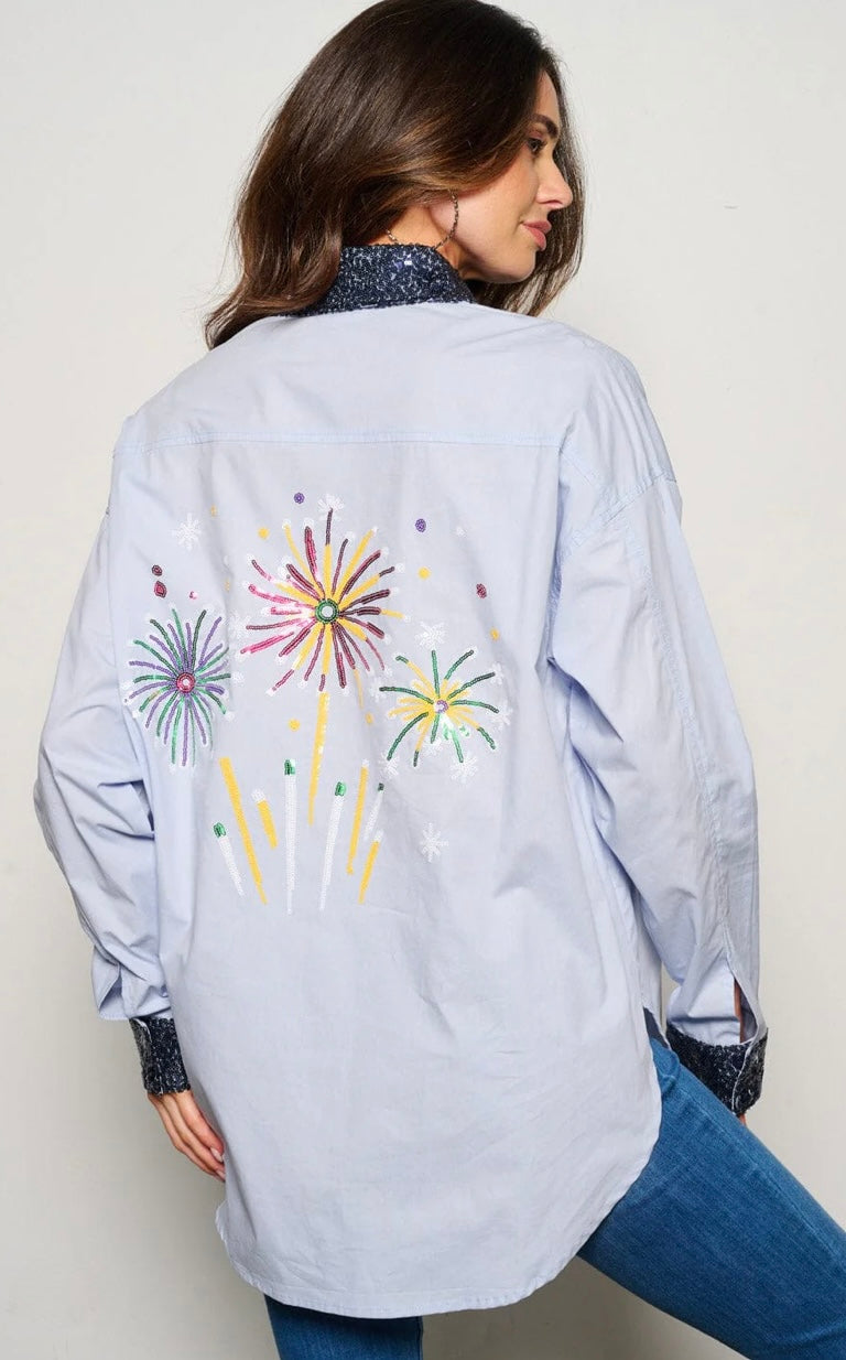 Fireworks Tunic Shirt Sequins Neckline