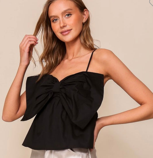 Mega Bow Poplin Top- Black