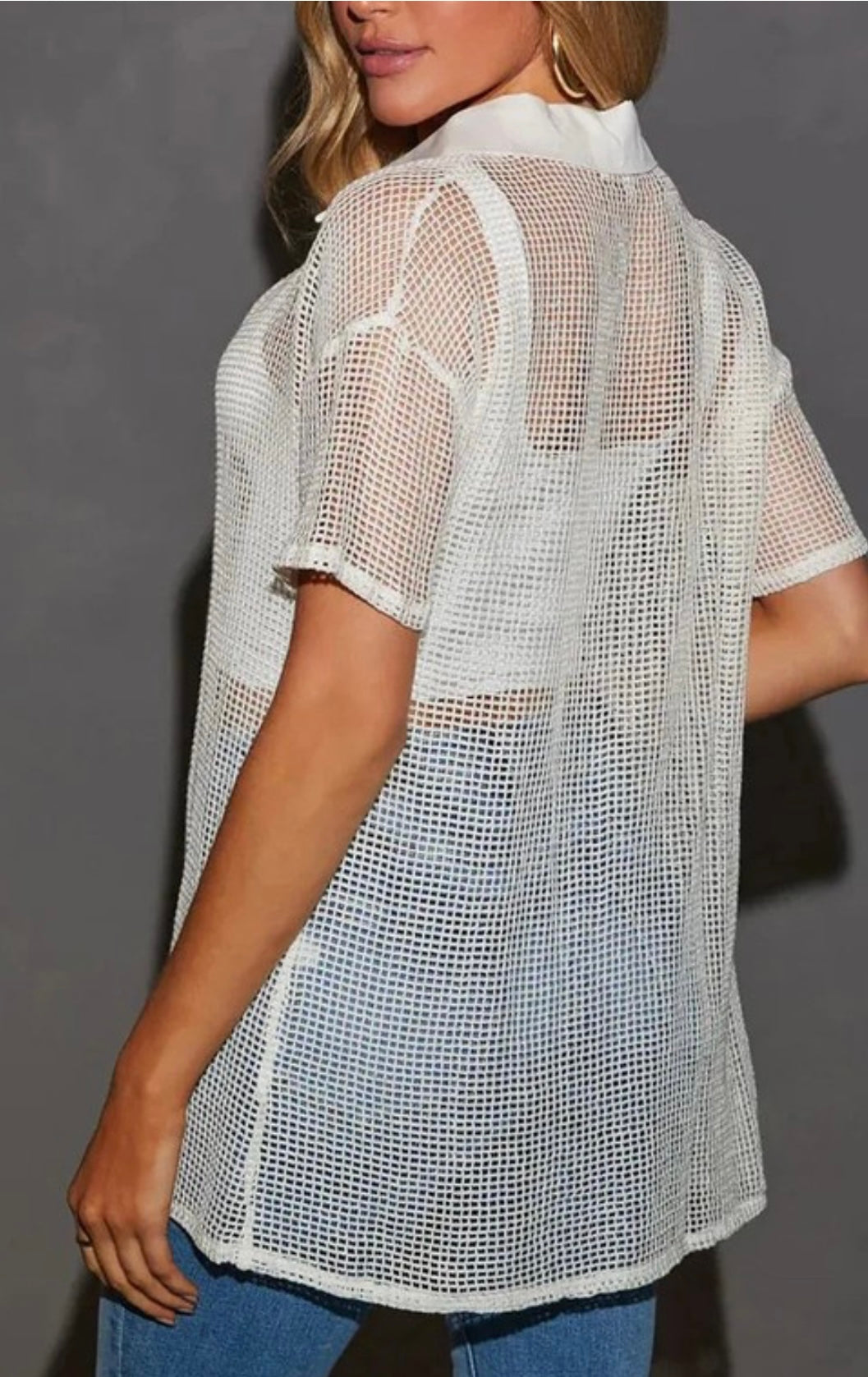 Kala Fishnet Button Down Top - White