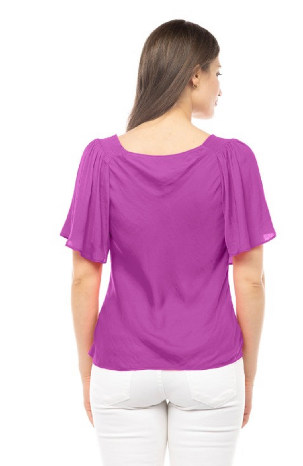 Gema Silk Butterfly Sleeves Blouse-Amethyst