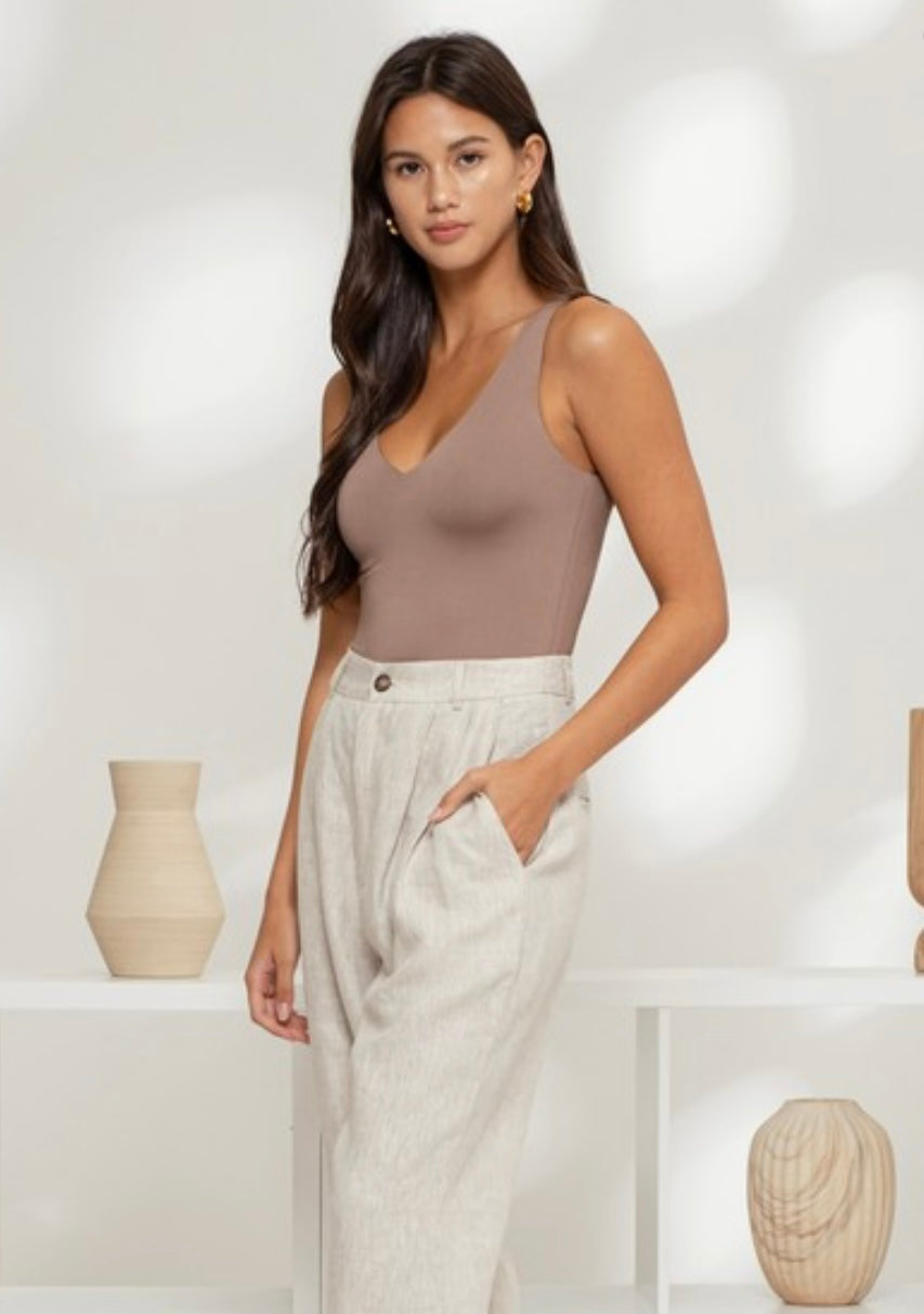 Kim V Neck Bodysuit- Mocha