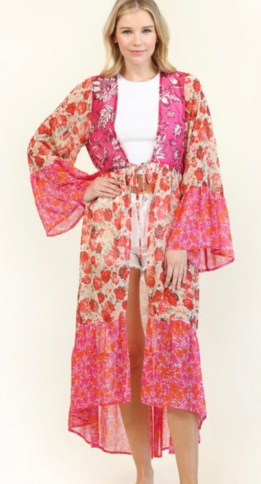 Marena Kimono Garden Print - Pink