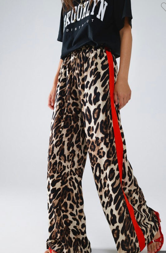 Bora Leo Print Red Stripe Pants