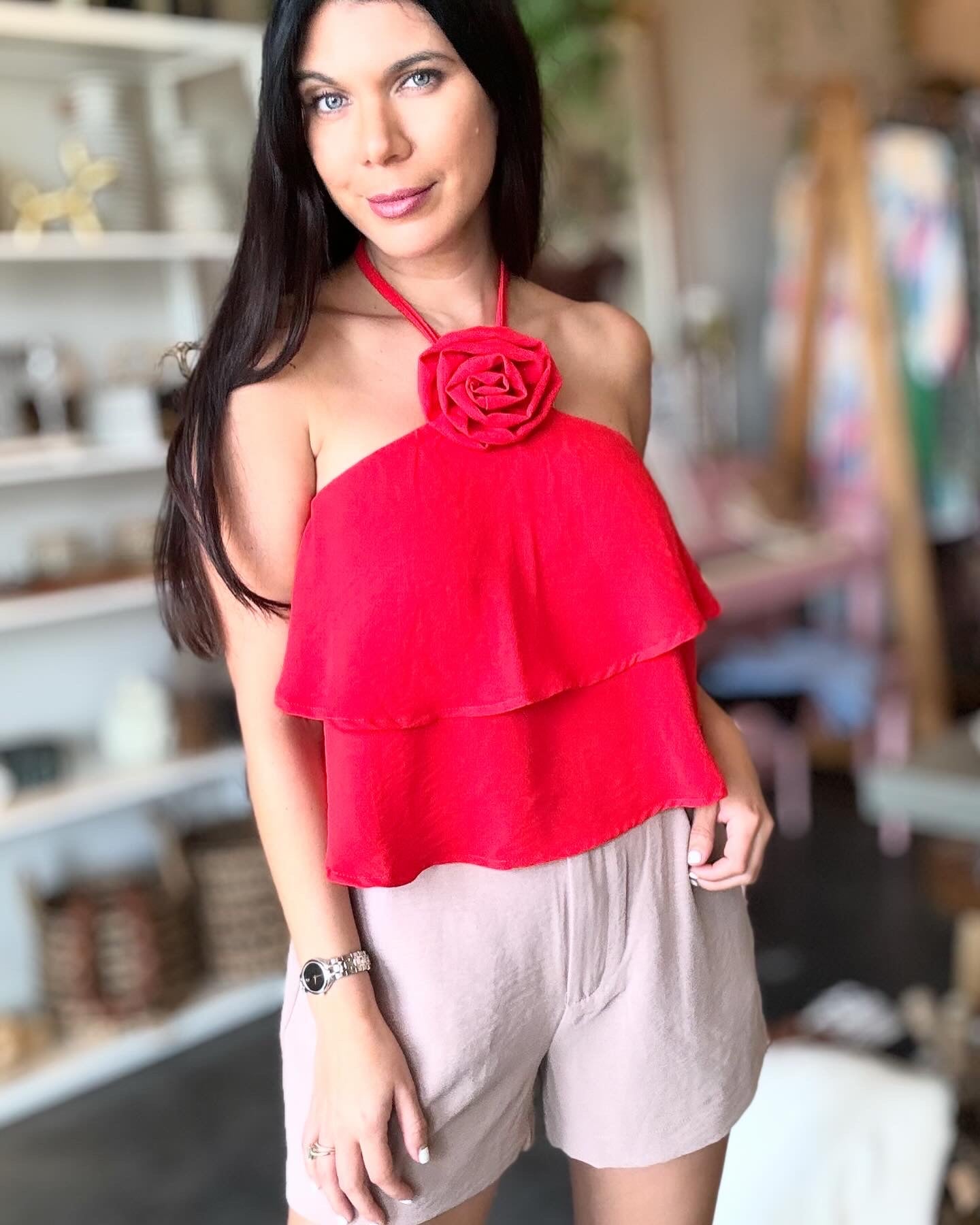 Marcela Halter Ruffles Flower Top