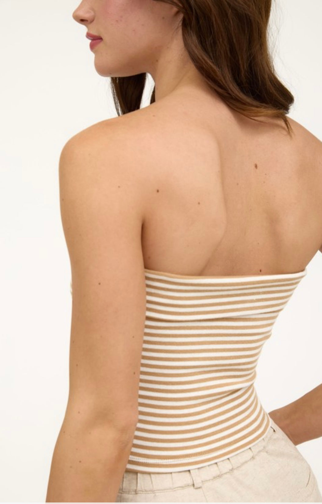 Helena Strapless Stripes Mocha/ Ivory Tube Top
