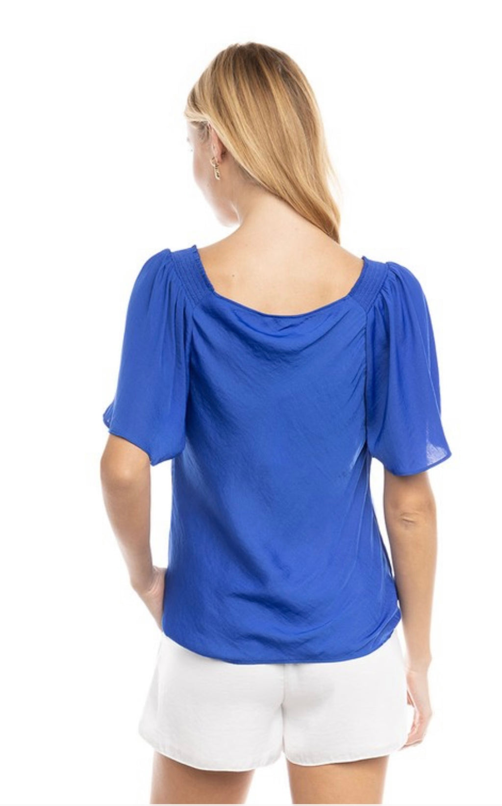 Gema Silk Butterfly Sleeves Blouse-Saphire