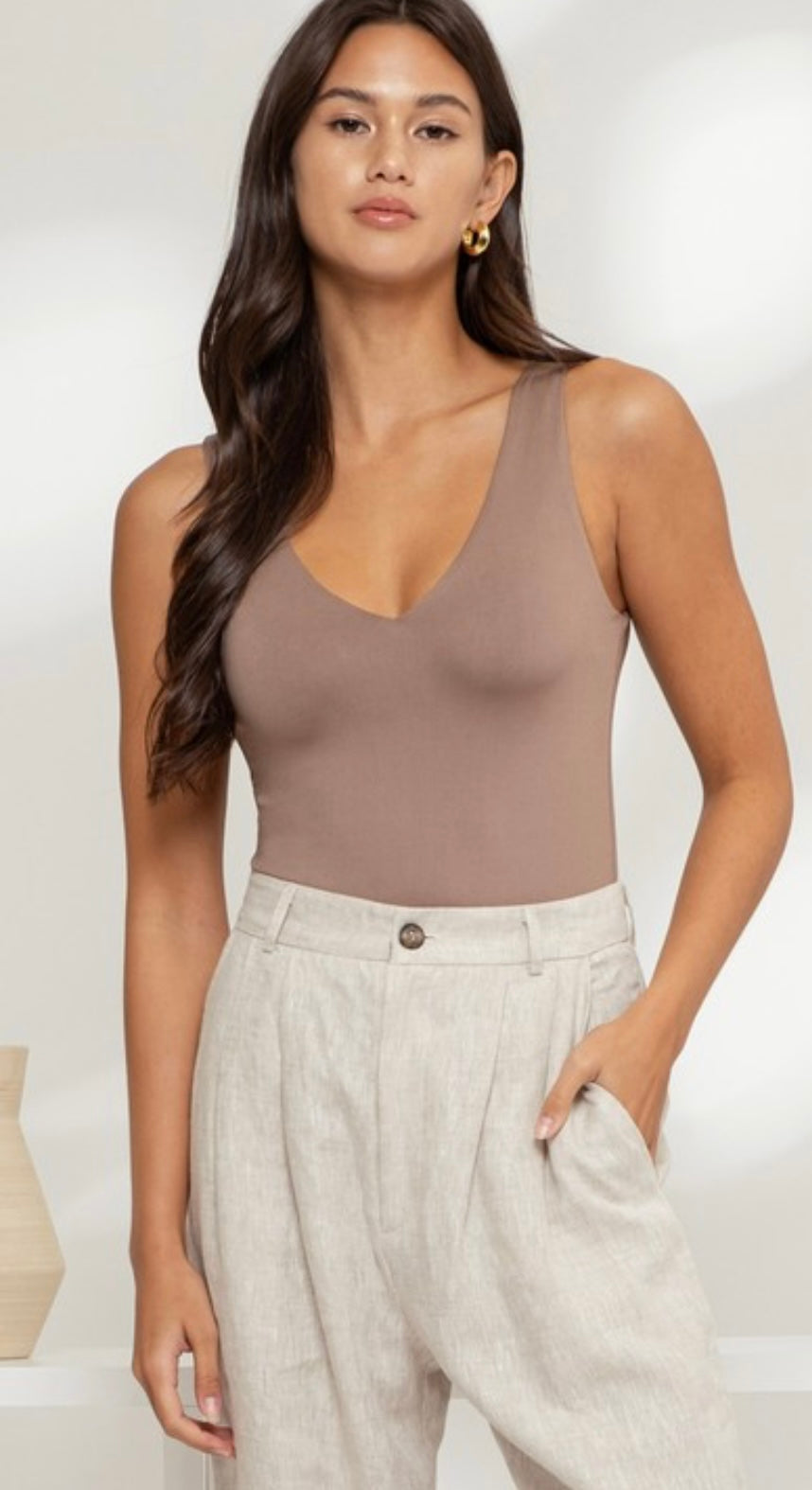 Kim V Neck Bodysuit- Mocha