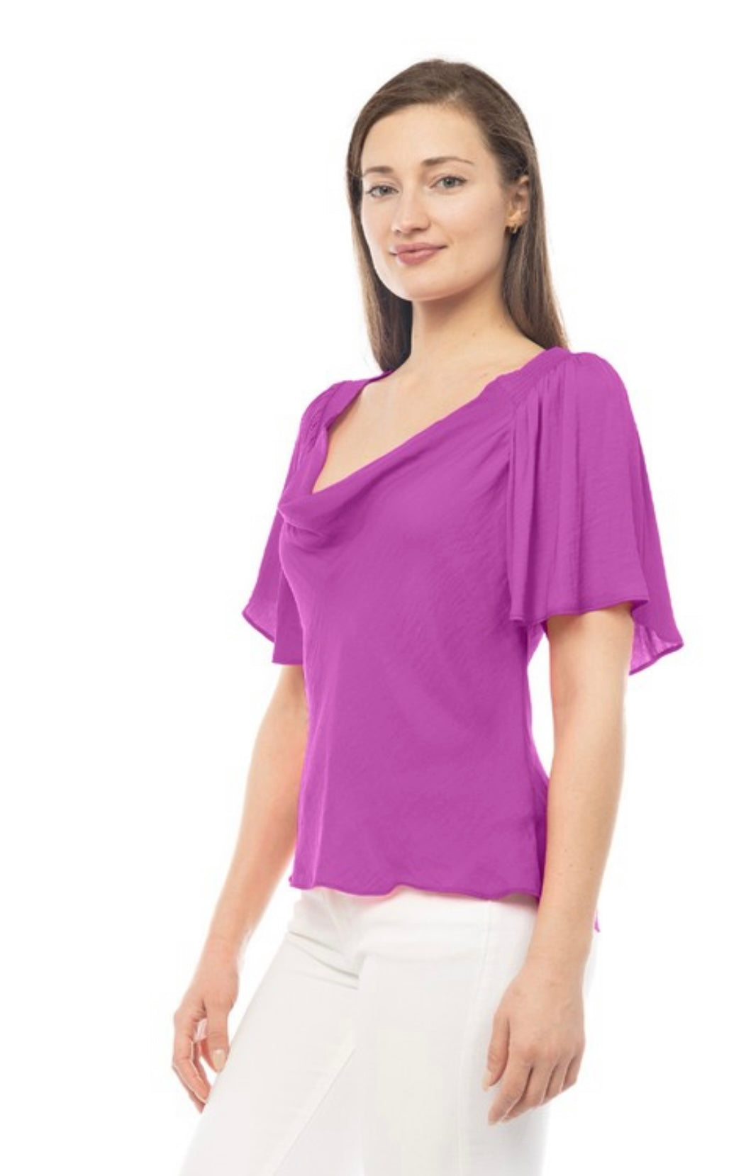 Gema Silk Butterfly Sleeves Blouse-Amethyst