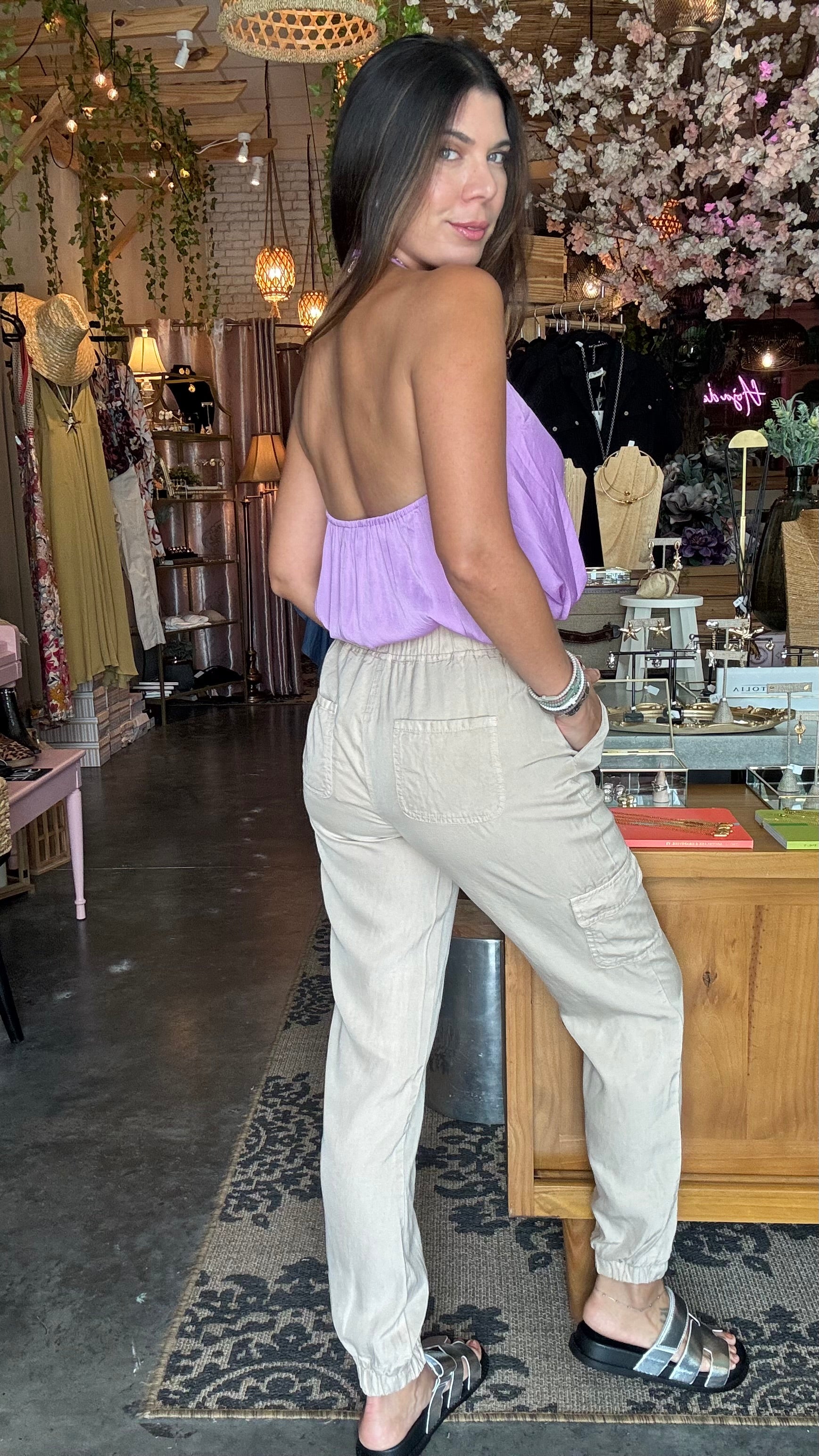 Bora Bora Silk Halter Top- Lilac