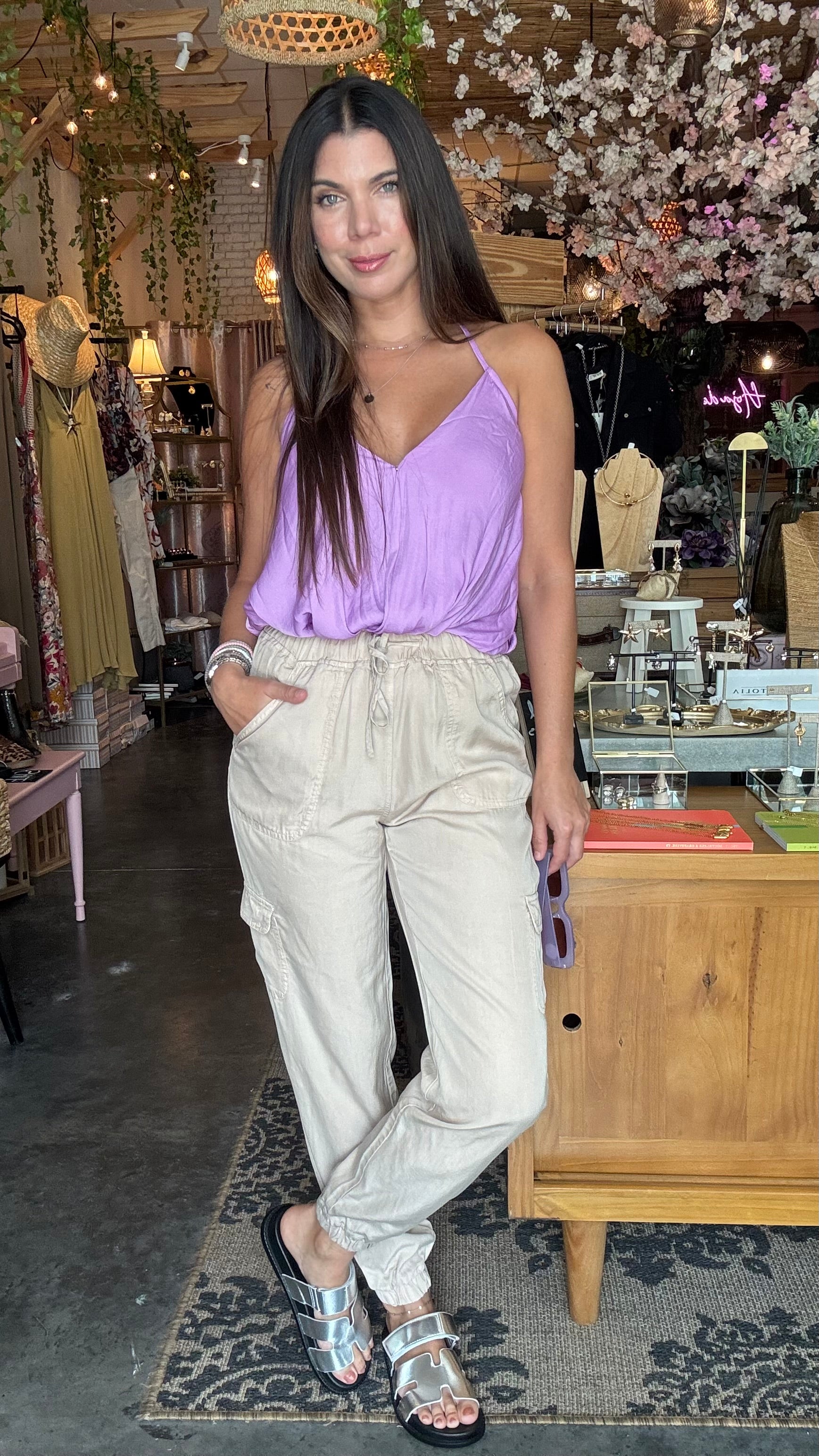 Bora Bora Silk Halter Top- Lilac