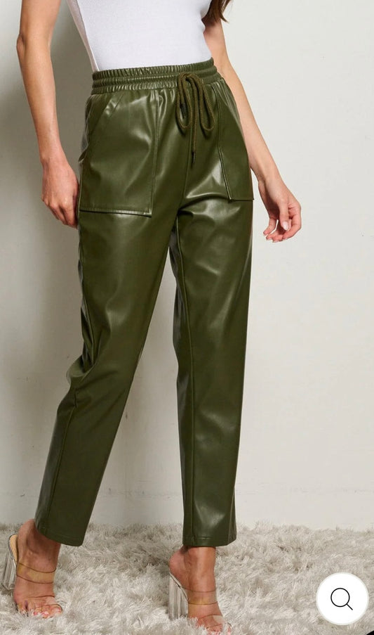 Olivia Olive Pleather Pants