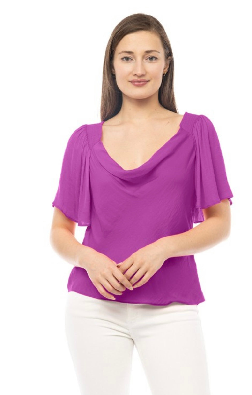 Gema Silk Butterfly Sleeves Blouse-Amethyst